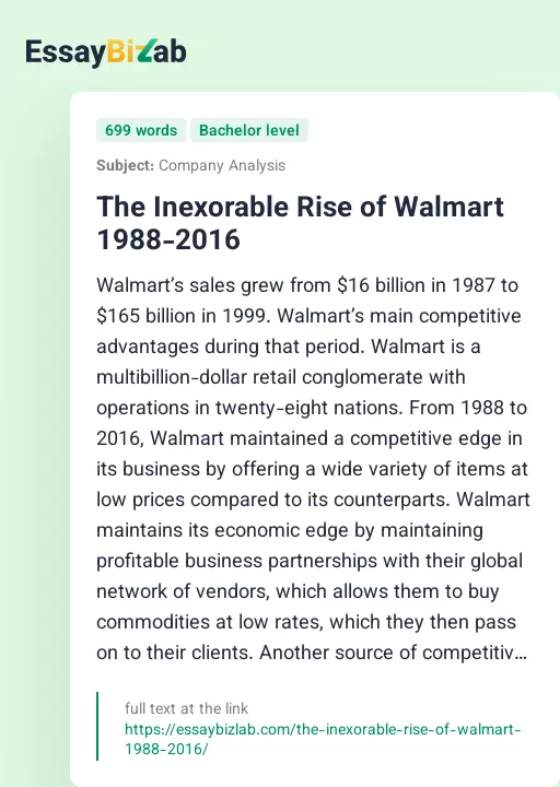 The Inexorable Rise of Walmart 1988-2016 - Essay Preview