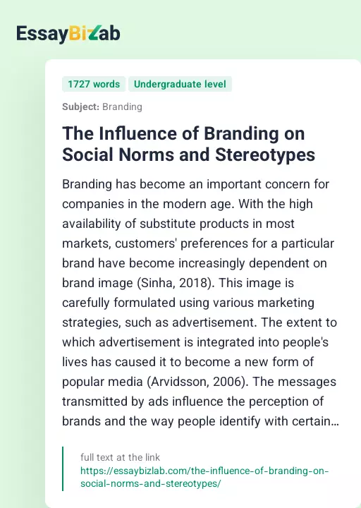 The Influence of Branding on Social Norms and Stereotypes - Essay Preview