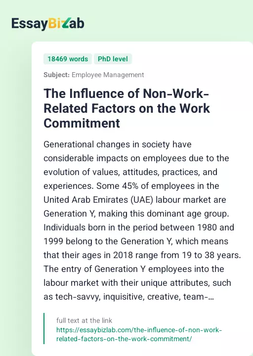 The Influence of Non-Work-Related Factors on the Work Commitment - Essay Preview