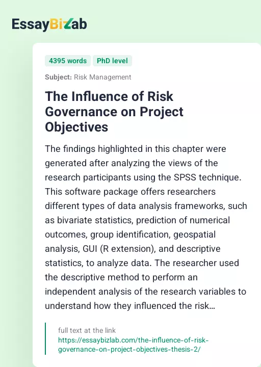 The Influence of Risk Governance on Project Objectives - Essay Preview
