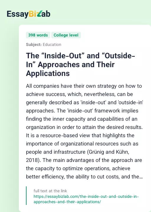 The “Inside-Out” and “Outside-In” Approaches and Their Applications - Essay Preview