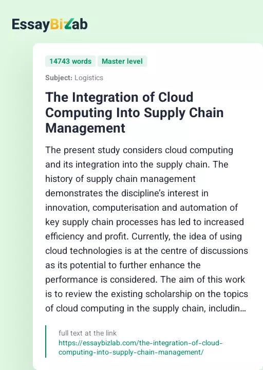 The Integration of Cloud Computing Into Supply Chain Management - Essay Preview