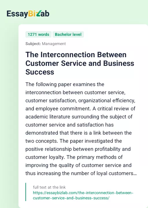 The Interconnection Between Customer Service and Business Success - Essay Preview
