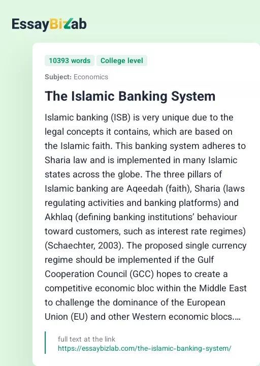 The Islamic Banking System - Essay Preview
