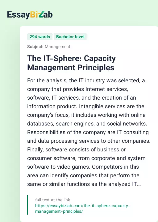The IT-Sphere: Capacity Management Principles - Essay Preview
