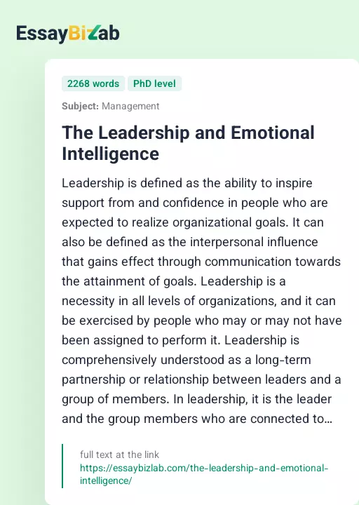 The Leadership and Emotional Intelligence - Essay Preview