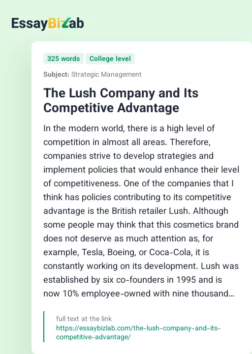 The Lush Company and Its Competitive Advantage - Essay Preview
