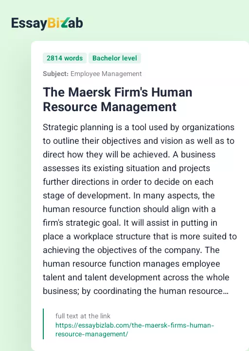 The Maersk Firm's Human Resource Management - Essay Preview