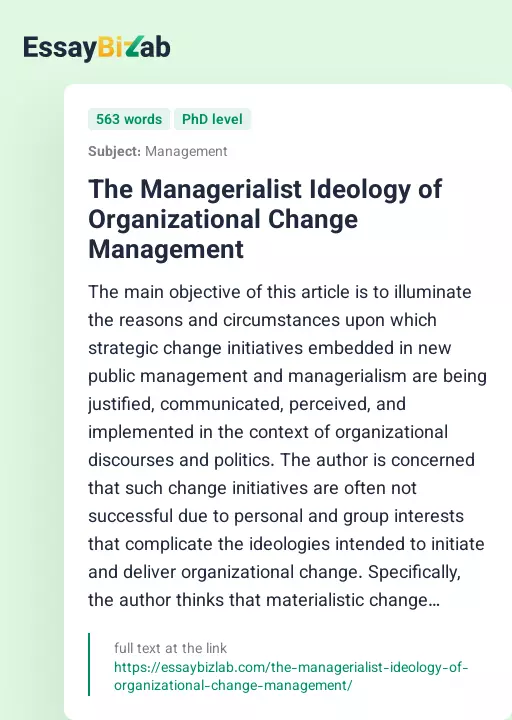 The Managerialist Ideology of Organizational Change Management - Essay Preview