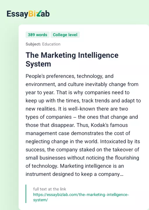 The Marketing Intelligence System - Essay Preview
