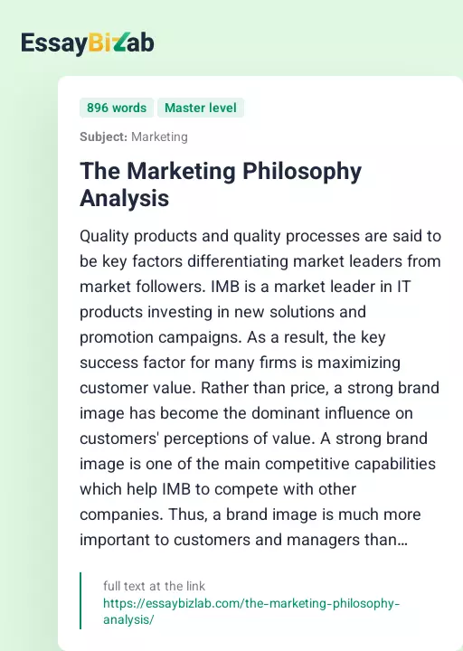 The Marketing Philosophy Analysis - Essay Preview