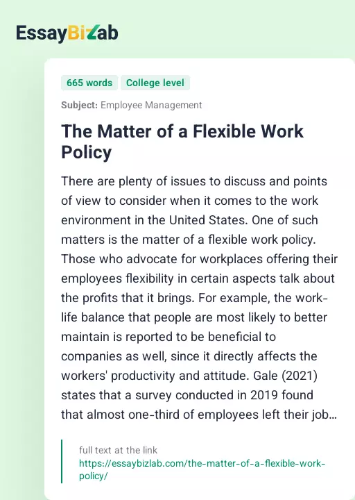 The Matter of a Flexible Work Policy - Essay Preview