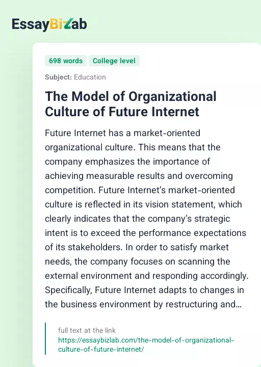 The Model of Organizational Culture of Future Internet - Essay Preview