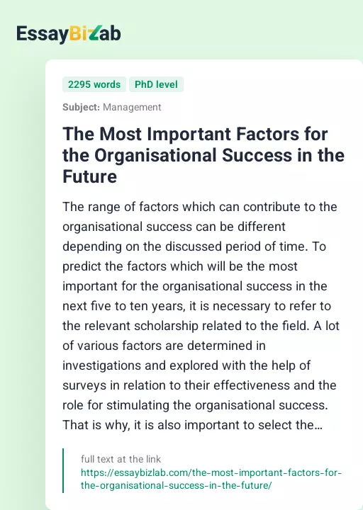 The Most Important Factors for the Organisational Success in the Future - Essay Preview