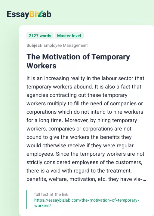 The Motivation of Temporary Workers - Essay Preview