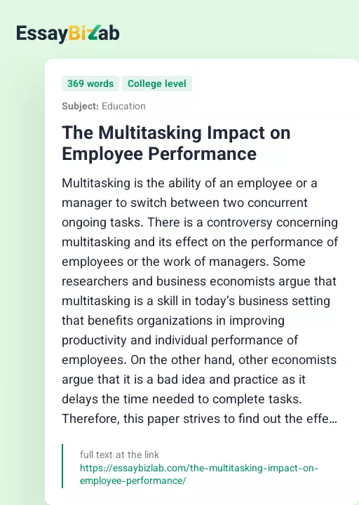 The Multitasking Impact on Employee Performance - Essay Preview