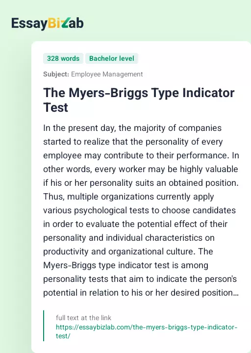 The Myers-Briggs Type Indicator Test - Essay Preview