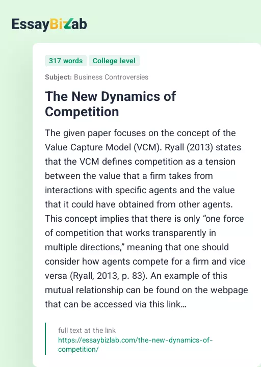 The New Dynamics of Competition - Essay Preview