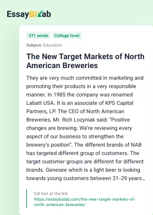 The New Target Markets of North American Breweries - Essay Preview