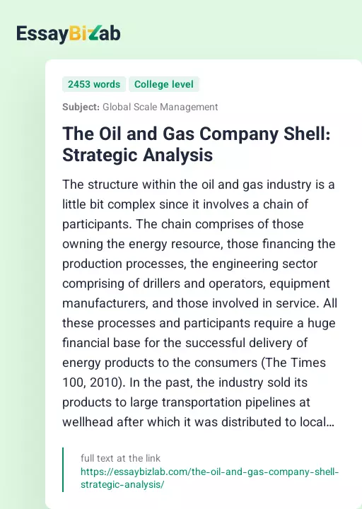 The Oil and Gas Company Shell: Strategic Analysis - Essay Preview