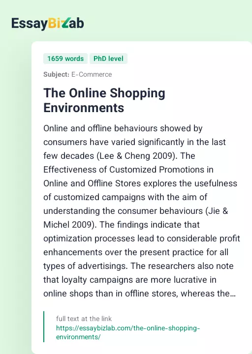 The Online Shopping Environments - Essay Preview