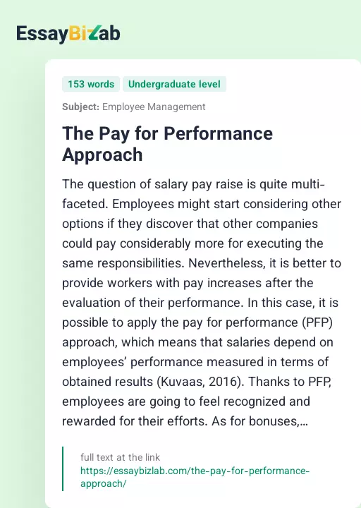 The Pay for Performance Approach - Essay Preview