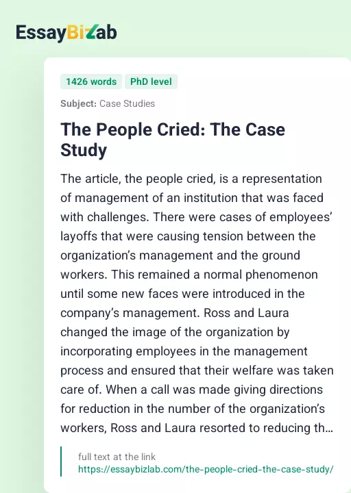 The People Cried: The Case Study - Essay Preview