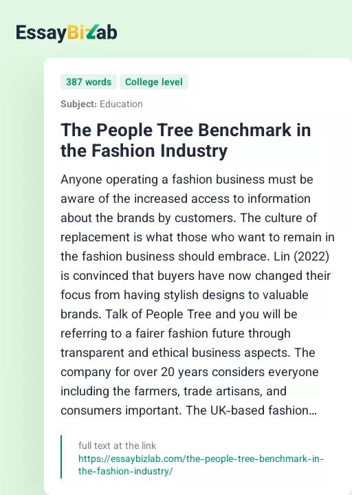 The People Tree Benchmark in the Fashion Industry - Essay Preview