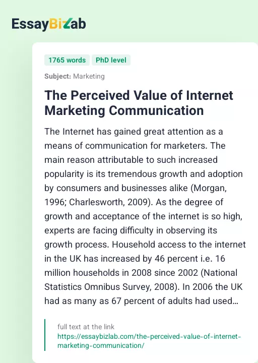 The Perceived Value of Internet Marketing Communication - Essay Preview