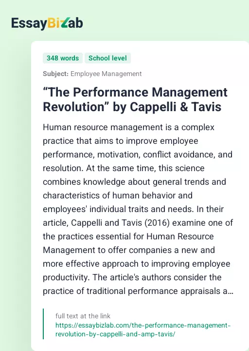 “The Performance Management Revolution” by Cappelli & Tavis - Essay Preview