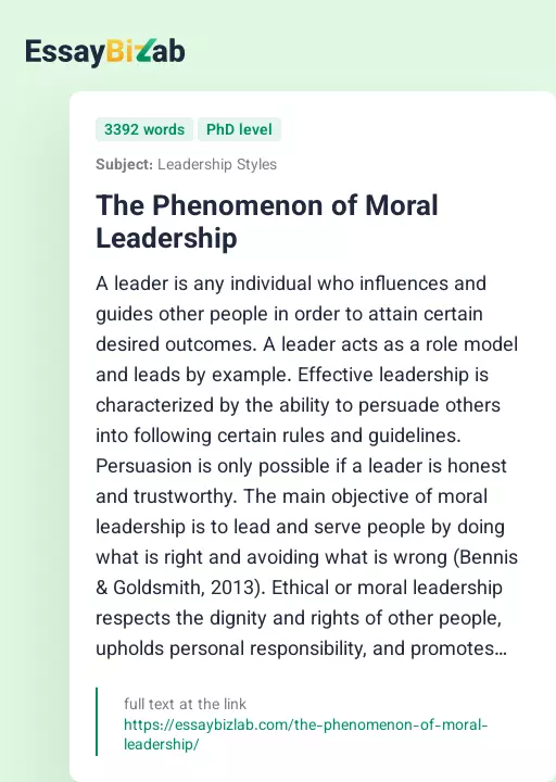 The Phenomenon of Moral Leadership - Essay Preview