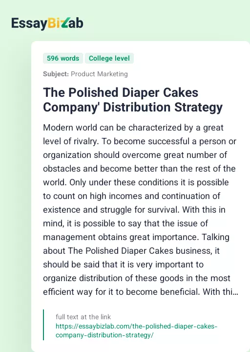 The Polished Diaper Cakes Company' Distribution Strategy - Essay Preview