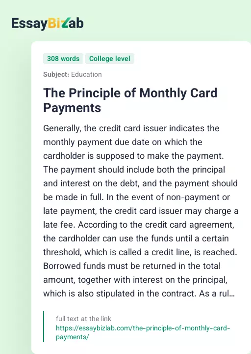 The Principle of Monthly Card Payments - Essay Preview