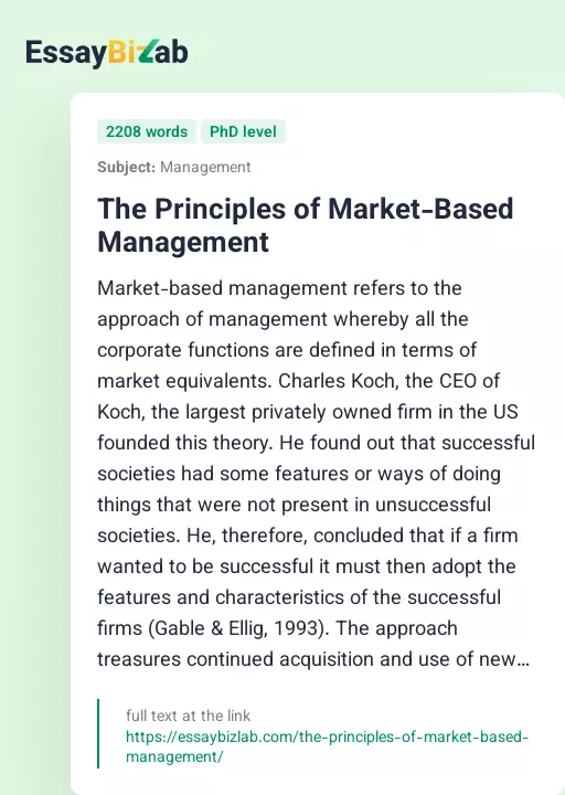 The Principles of Market-Based Management - Essay Preview