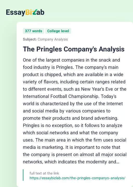 The Pringles Company's Analysis - Essay Preview