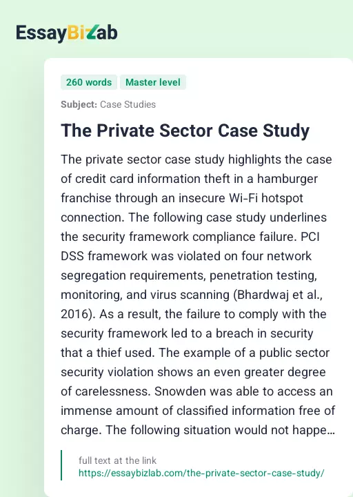 The Private Sector Case Study - Essay Preview