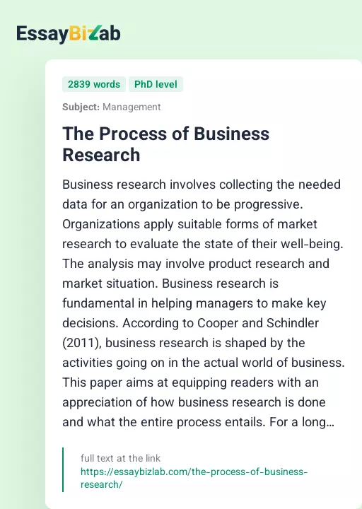The Process of Business Research - Essay Preview