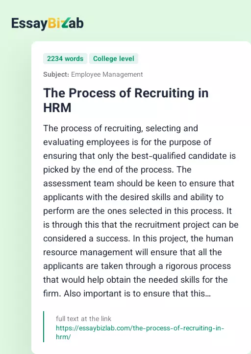 The Process of Recruiting in HRM - Essay Preview