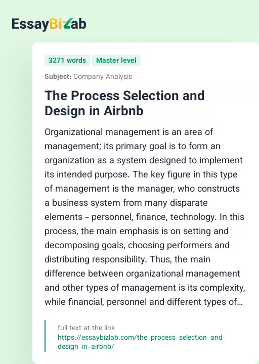 The Process Selection and Design in Airbnb - Essay Preview