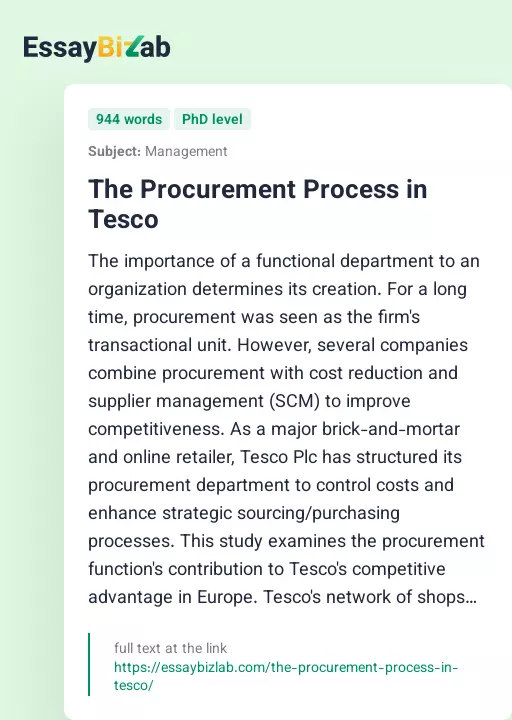 The Procurement Process in Tesco - Essay Preview