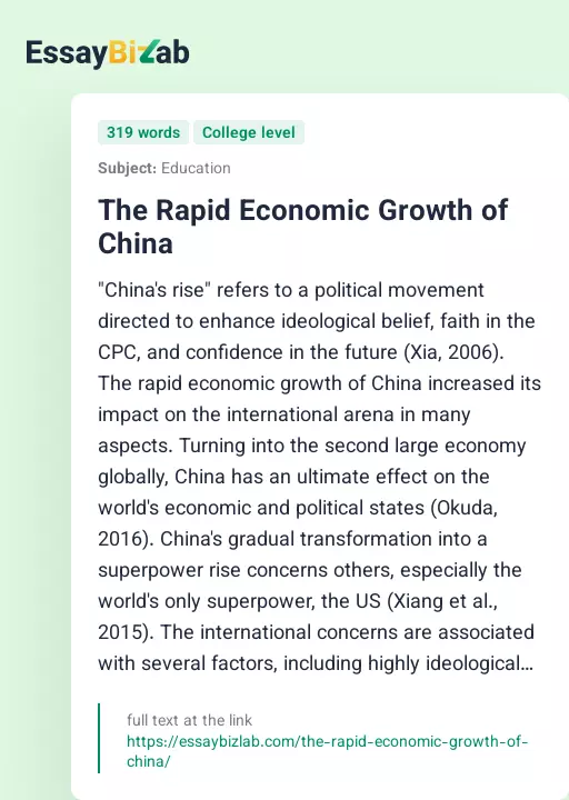 The Rapid Economic Growth of China - Essay Preview