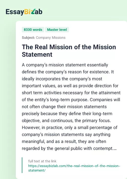 The Real Mission of the Mission Statement - Essay Preview