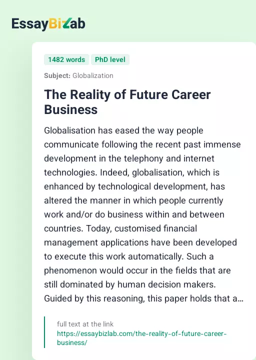 The Reality of Future Career Business - Essay Preview