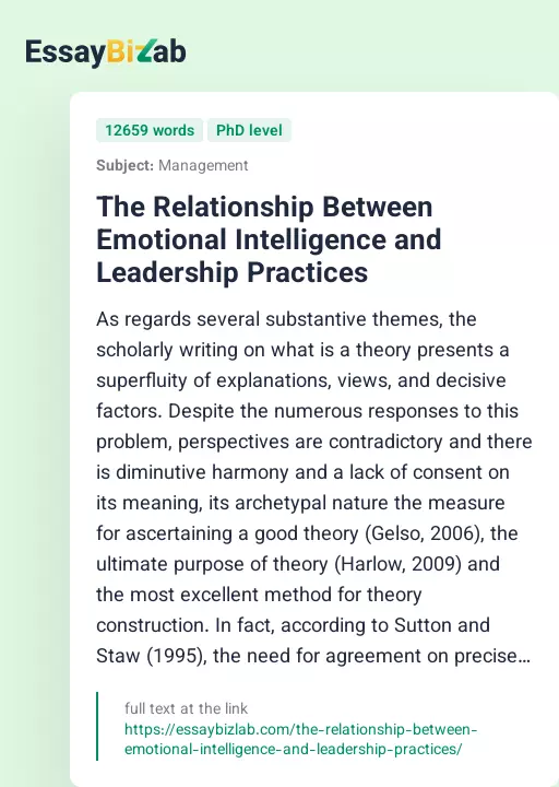 The Relationship Between Emotional Intelligence and Leadership Practices - Essay Preview