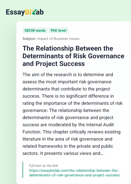 The Relationship Between the Determinants of Risk Governance and Project Success - Essay Preview
