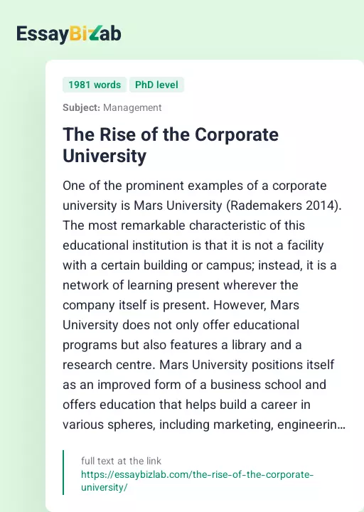 The Rise of the Corporate University - Essay Preview