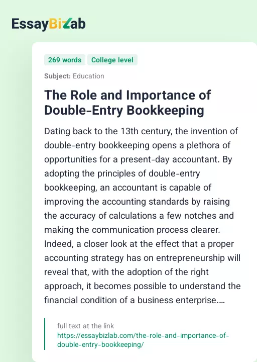 The Role and Importance of Double-Entry Bookkeeping - Essay Preview