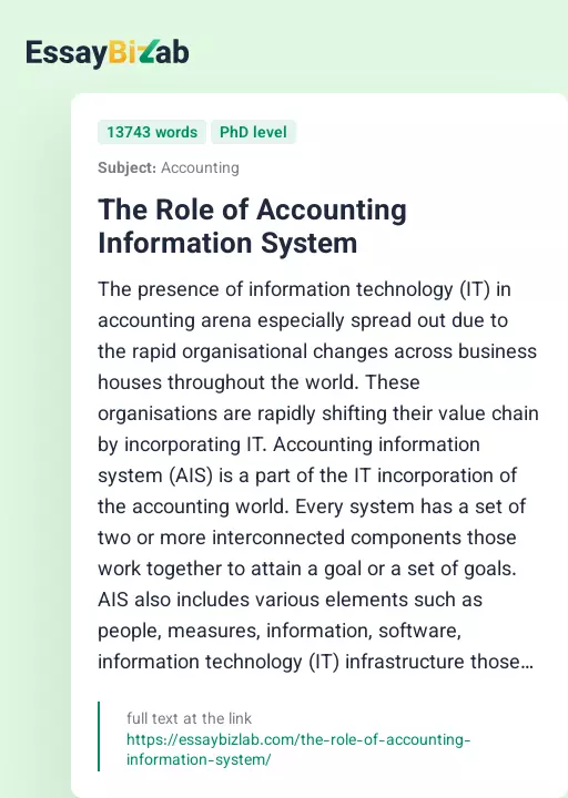 The Role of Accounting Information System - Essay Preview