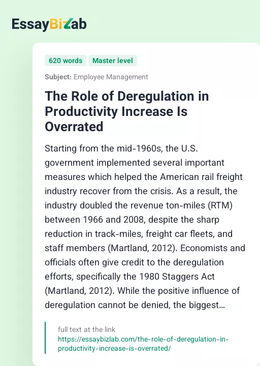 The Role of Deregulation in Productivity Increase Is Overrated - Essay Preview