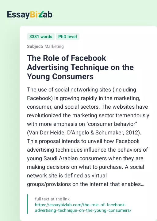 The Role of Facebook Advertising Technique on the Young Consumers - Essay Preview